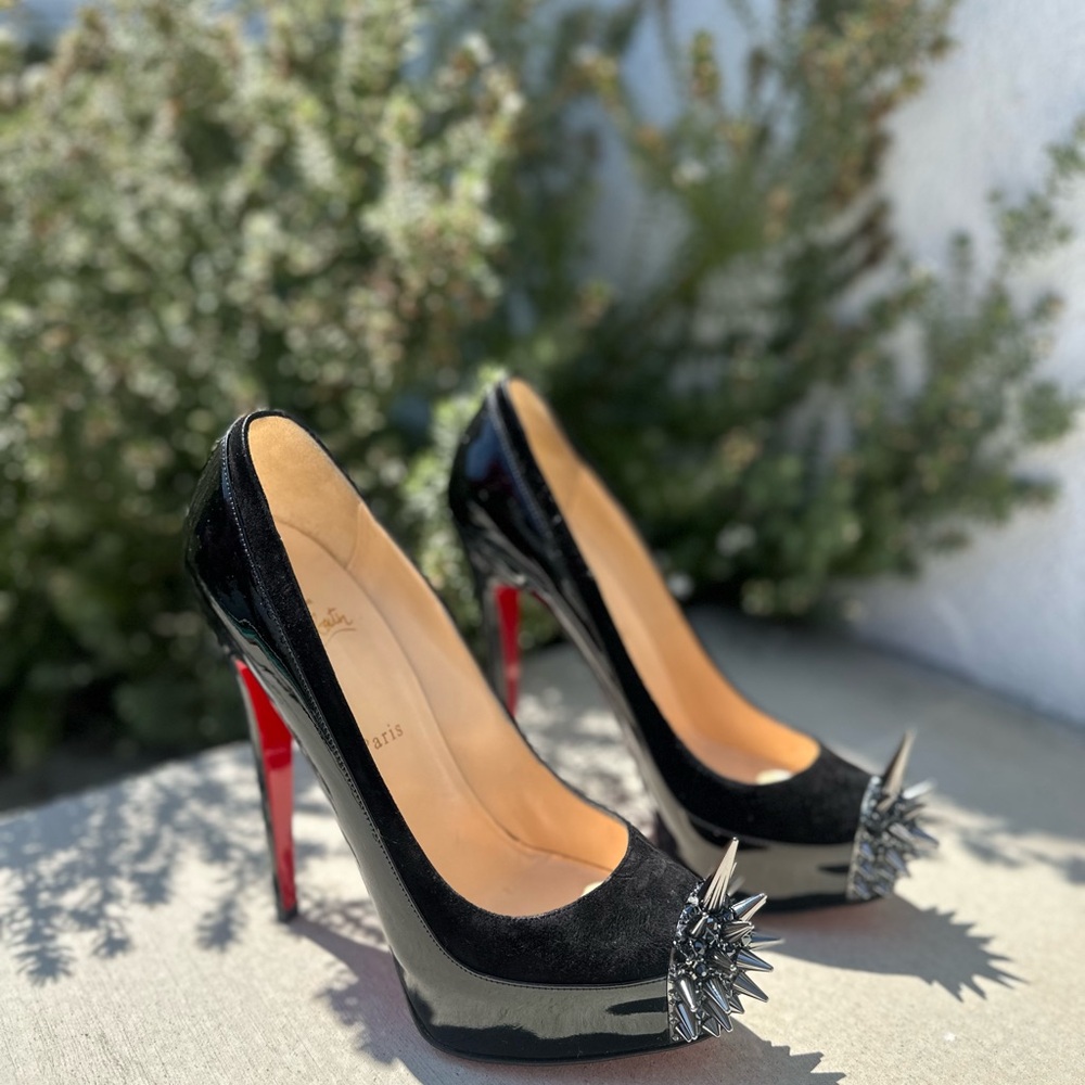 Christian Louboutin Asteroid Spikes Black Patent Leather & Suede